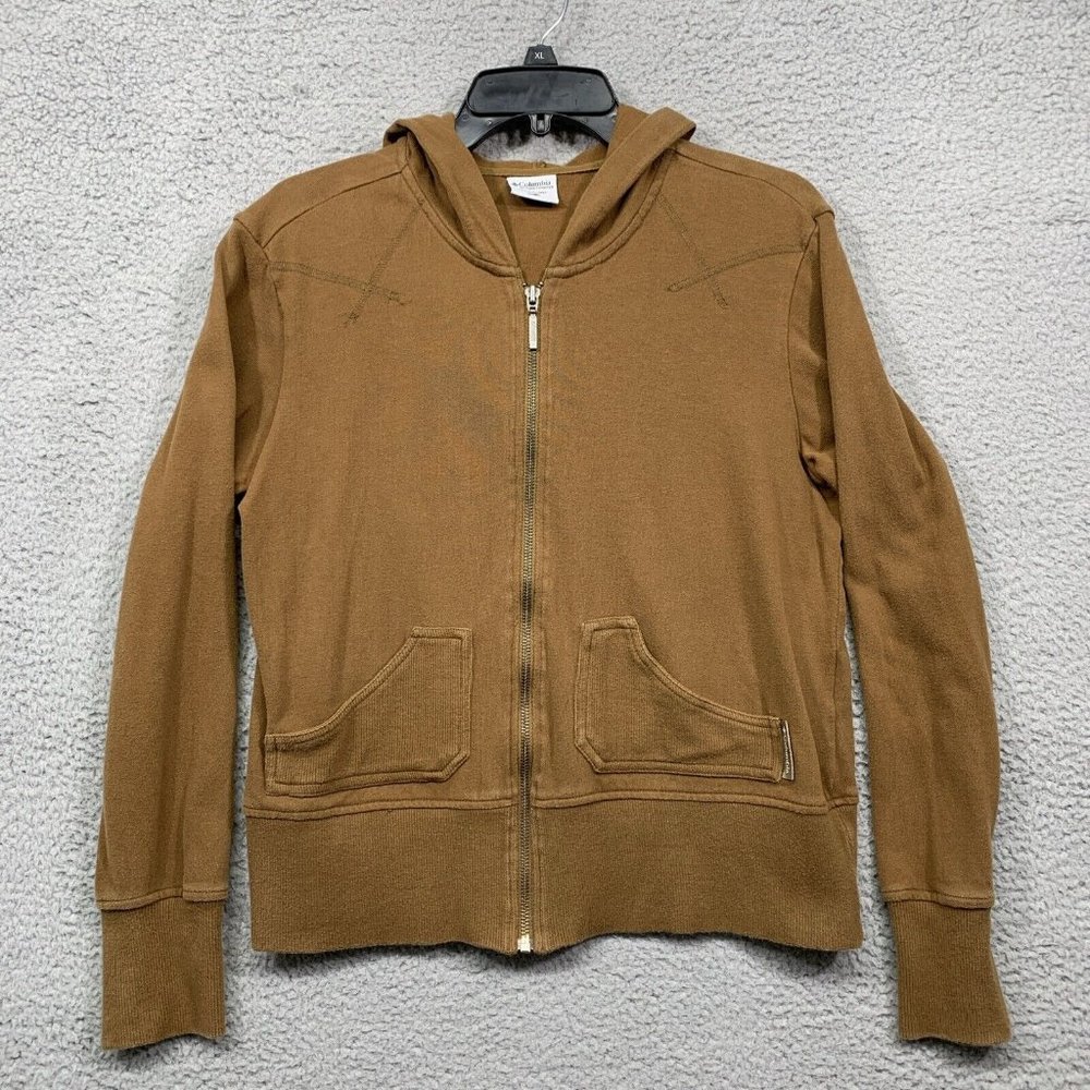Columbia Sweatshirt Jacket Women's L Brown Full Zip Hooded Pockets Lightweight
